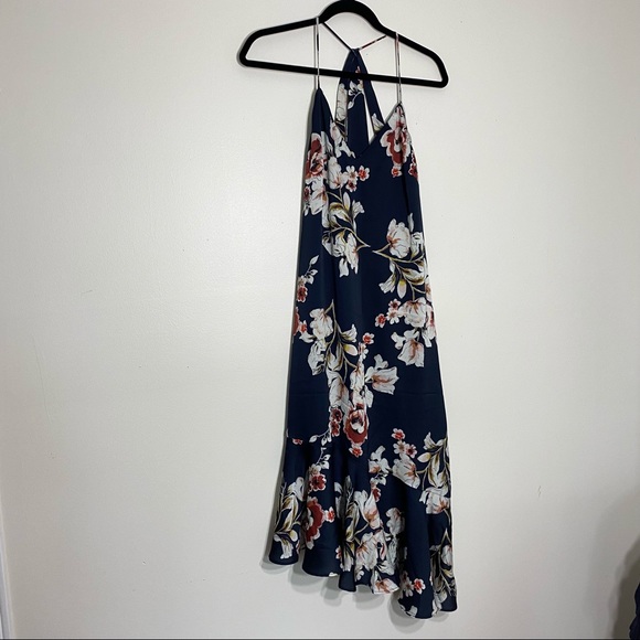 Zara Navy Floral Midi Dress - Picture 2 of 5
